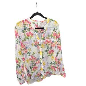 KUT From The Kloth Floral Print Sheer Long Sleeve Blouse Women's Medium Romantic